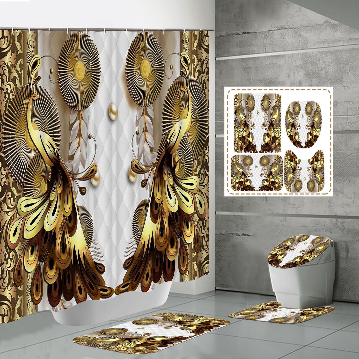 HD Digital Printing Waterproof Polyester Mildew-proof Shower Curtain Suit