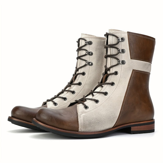 Retro Men British Style High Top Color Block Boots: