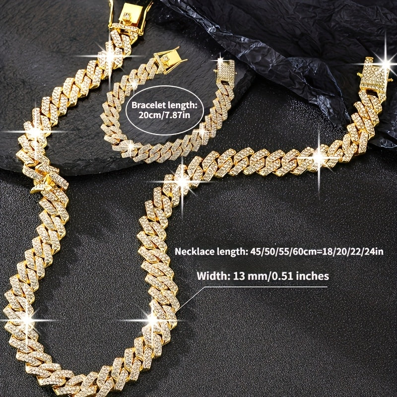 Punk Cuban Link Chain – 2-Piece Shiny Necklace & Bracelet Set