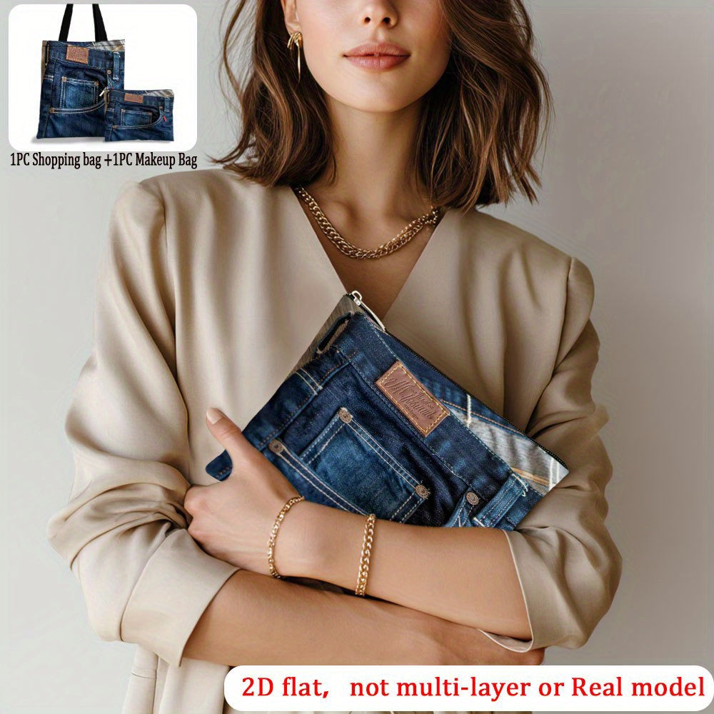 2D Flat Printing Blue Tote Bag Set – 2 Pieces