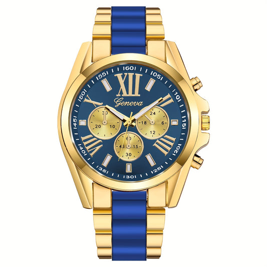 Elegant Men's Quartz Watch – Luxurious Golden-Tone with Large Roman Dial