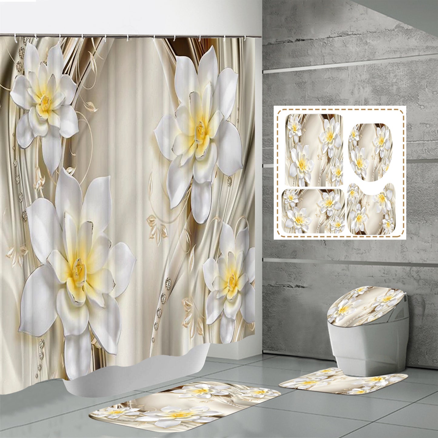 HD Digital Printing Waterproof Polyester Mildew-proof Shower Curtain Suit