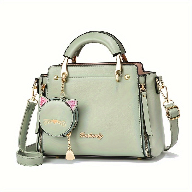 Top Handle Satchel Purses with Cute Kitten Pendant