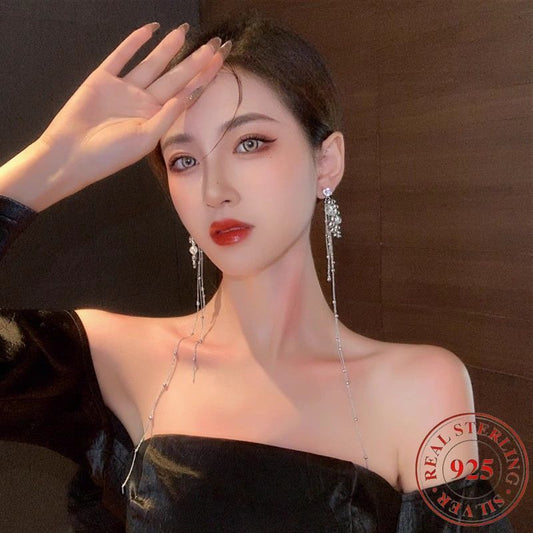 Luxury 925 Silver Elegant Long Tassel Earrings – 1 Pair