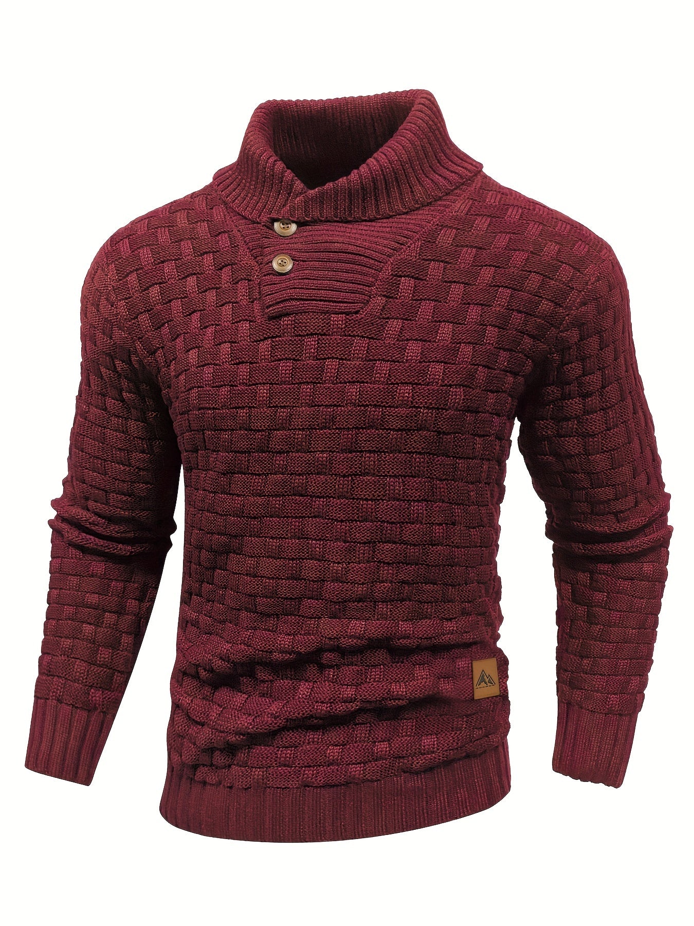 High Stretch Men’s Casual Sweater, Chic Mature Waffle Pattern Pullover