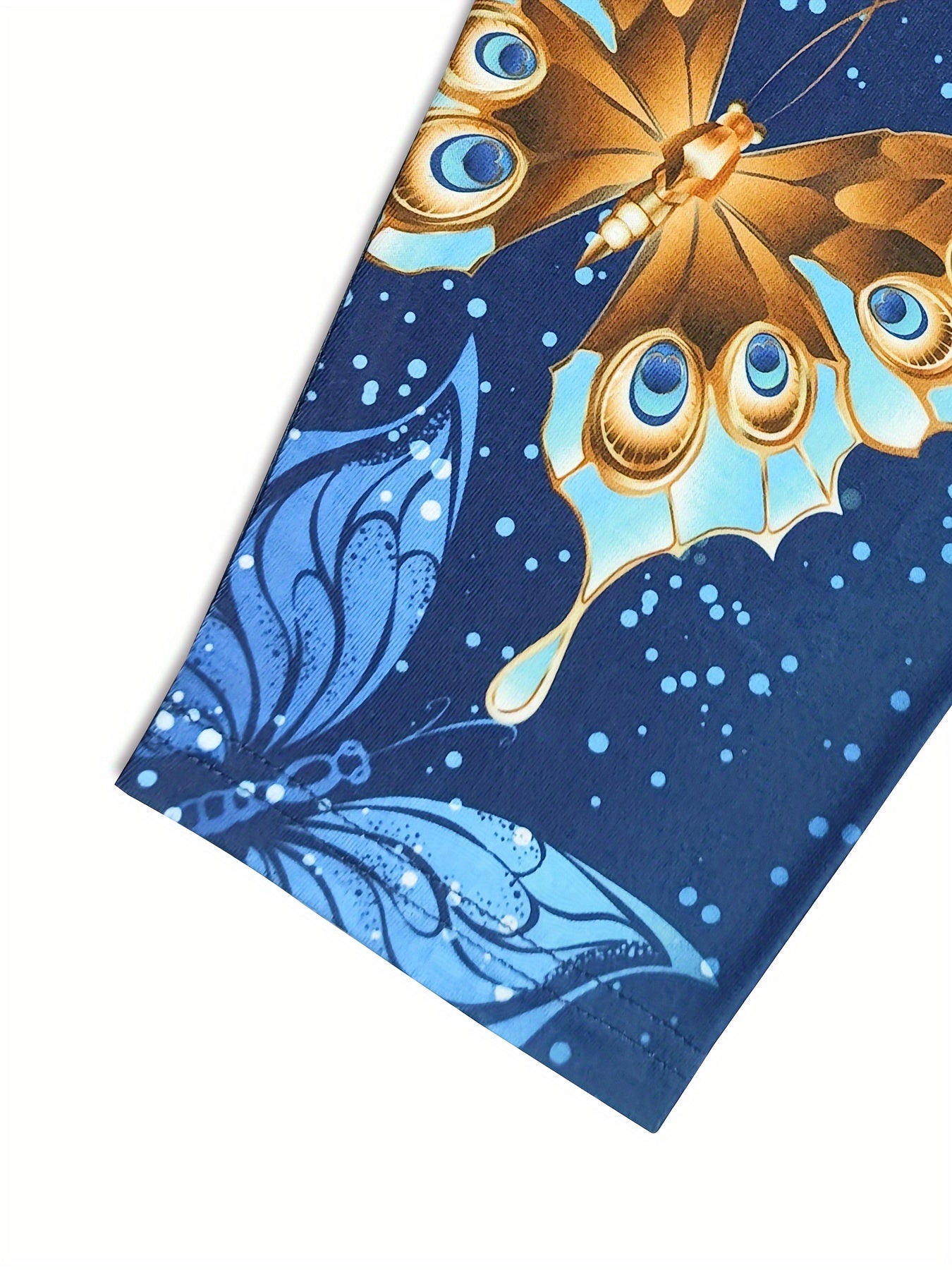 Women's Butterfly Print T-Shirt with Notched Neck – Long Sleeve, Contrast Trim