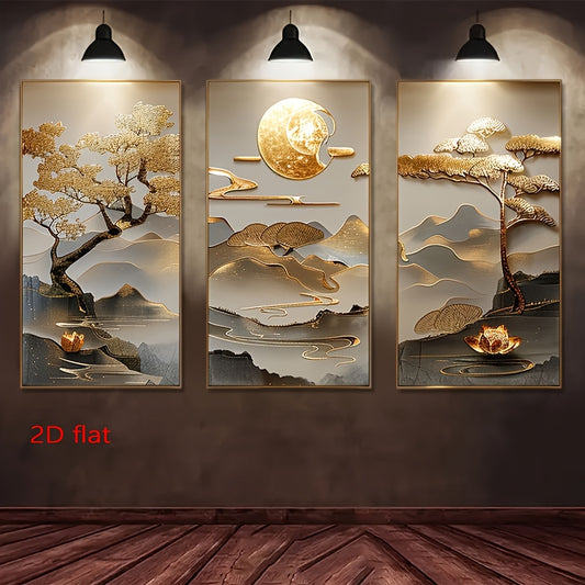 3-Piece Modern Art Canvas Poster Set – Tree of Life & Lotus Design