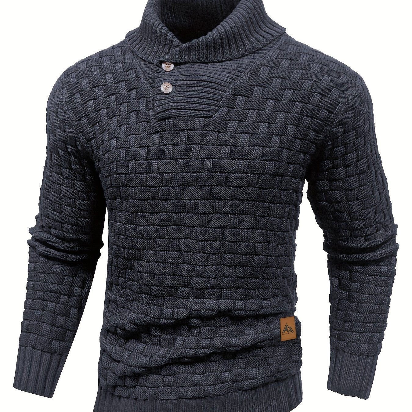 High Stretch Men’s Casual Sweater, Chic Mature Waffle Pattern Pullover
