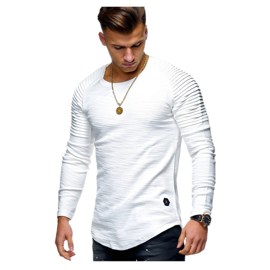Men's Solid Color Slim Fit Round Neck Long Sleeves T-shirt Personality