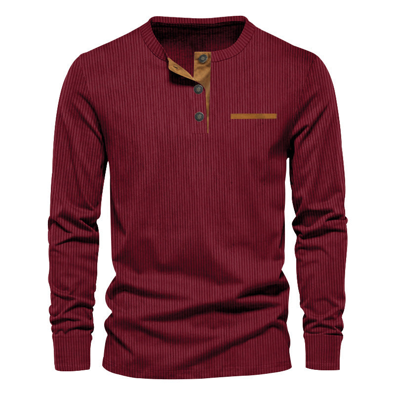 Men’s Independent Stand Corduroy Casual Henley.