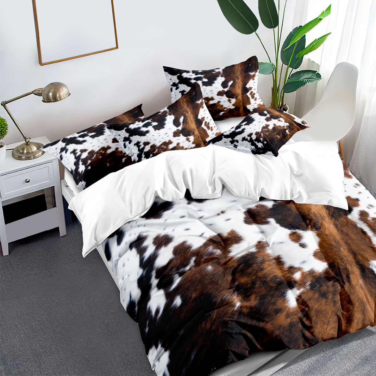 Brown and Black Cow Pattern Yak Leather Bedding Set
