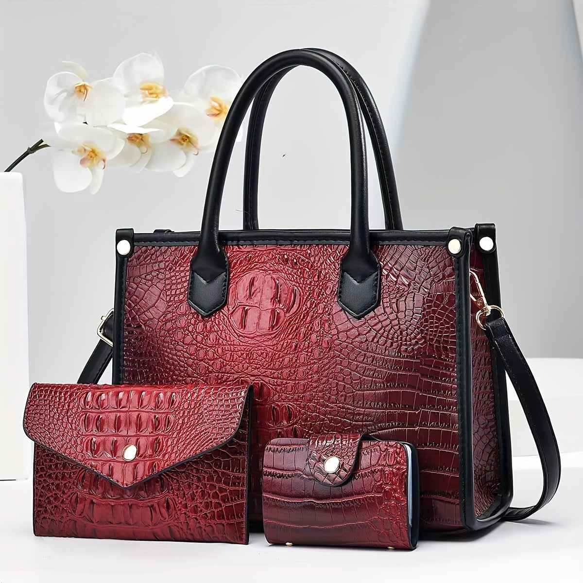 Luxury Crocodile Handbag Three-Piece Set