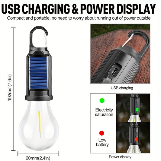 1/2/4 Pack LED Solar-Powered Camping Lantern – USB Rechargeable, IP65 Waterproof Outdoor Tent Light