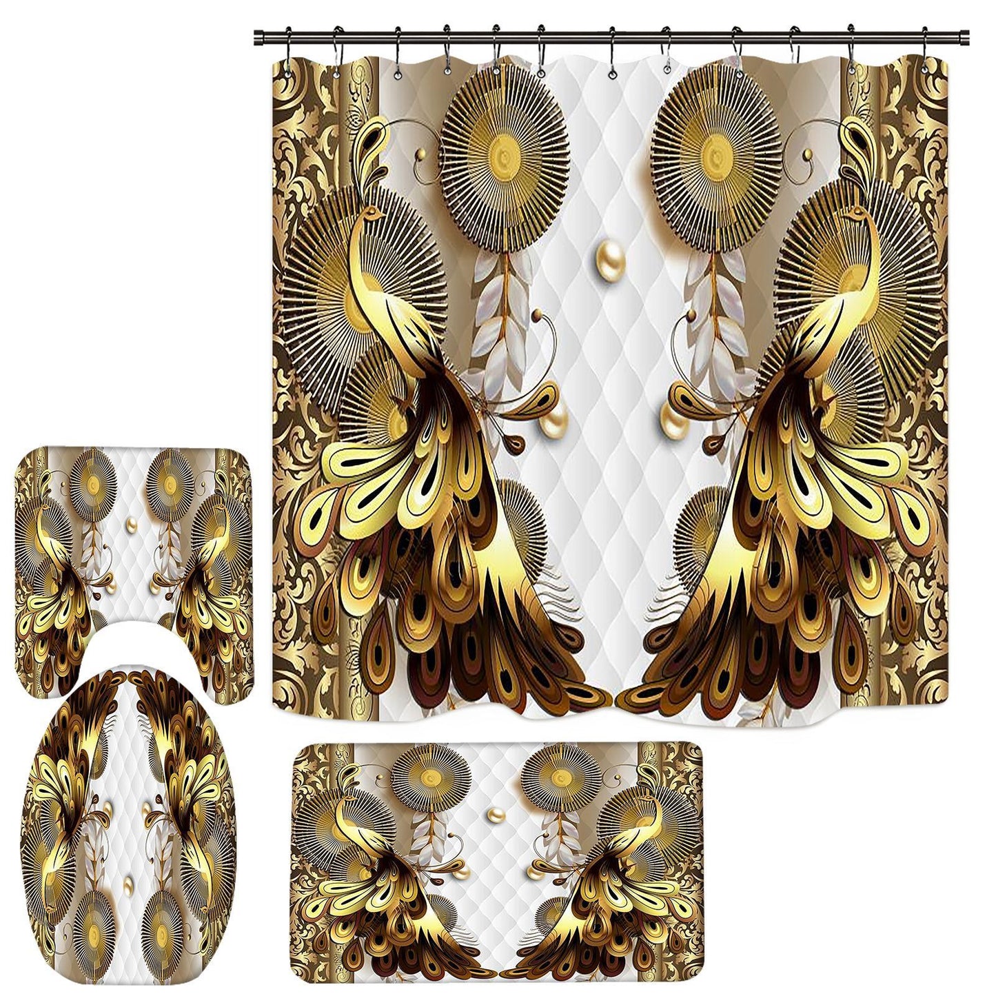HD Digital Printing Waterproof Polyester Mildew-proof Shower Curtain Suit