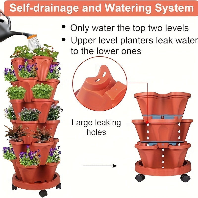 Hot Deal 5-Layer Stackable Vertical Garden Planter – 1 Set (16 Pcs) with Wheels & Tools