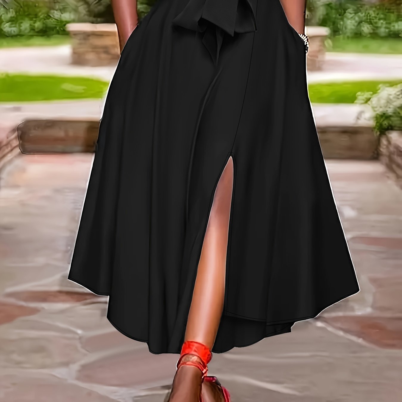 Women's Casual Pleated Skirt with Ruffle Hem and Tie