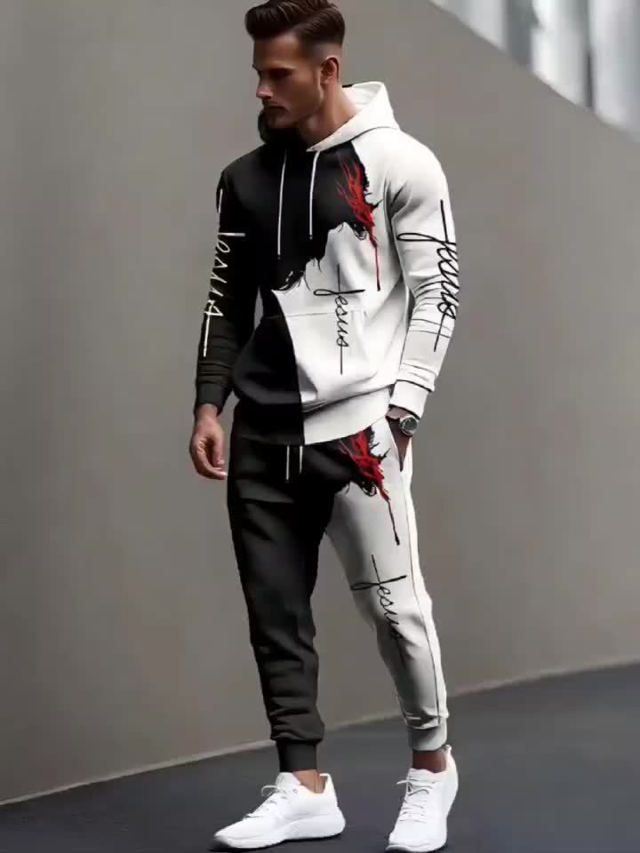 Men's 3D Printed Casual Sportswear Set – Hoodie & Joggers