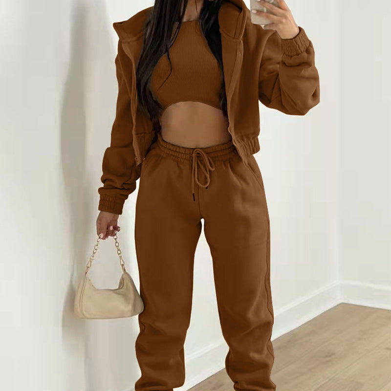 Women's Three-Piece Set Long Pants Loose Casual Hooded Sportswear Suit