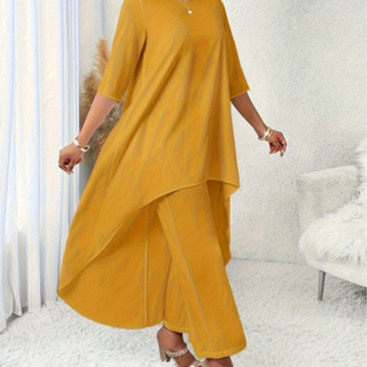 Plus Size Women’s Loose Mid-Sleeve Casual & Elegant Versatile Slim-Fit Top Product description
