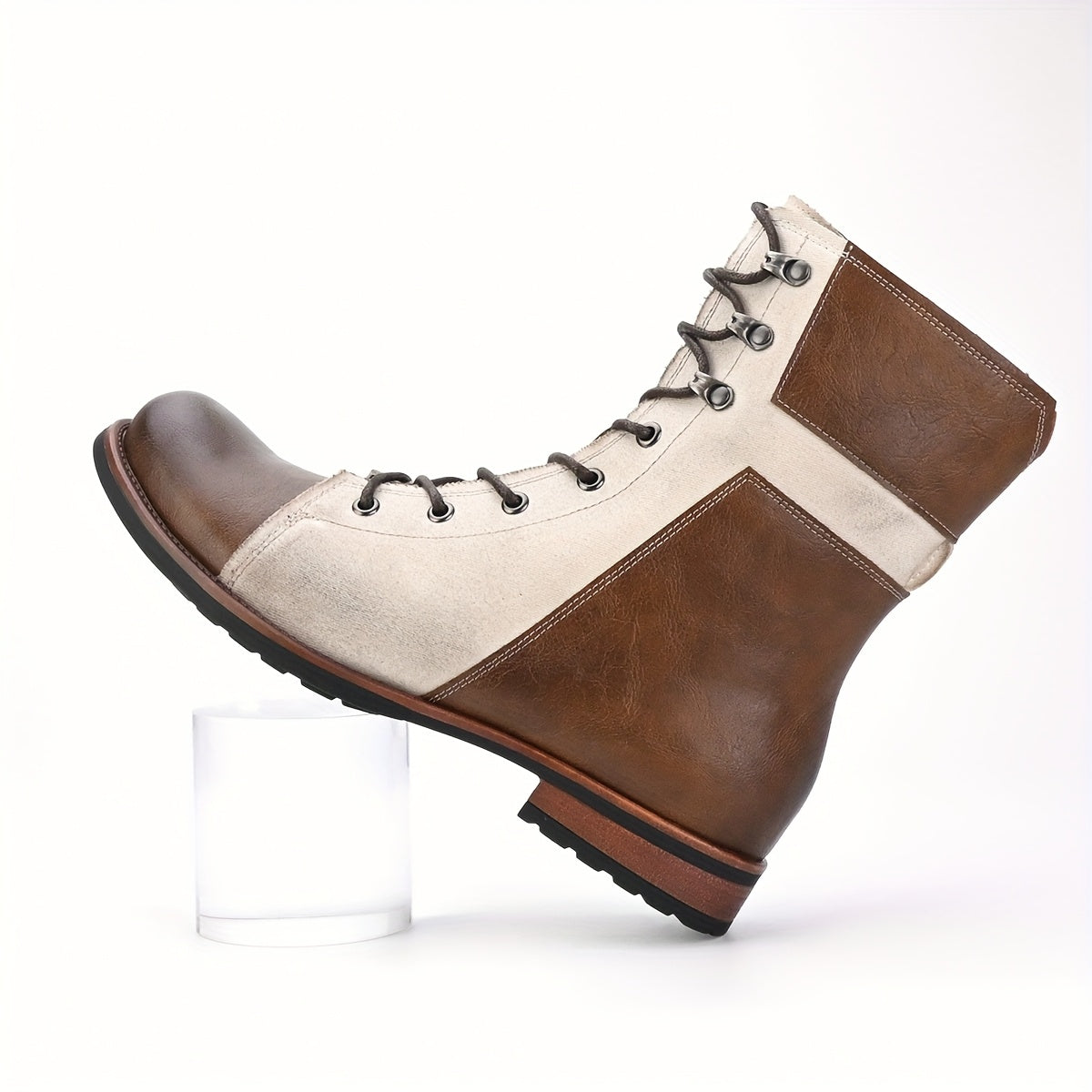Retro Men British Style High Top Color Block Boots:
