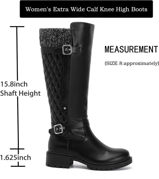 Luoika Women's Extra Wide Calf Knee High Boots, Wide Width Round-Toe Blocked Heel Winter Tall Boots.