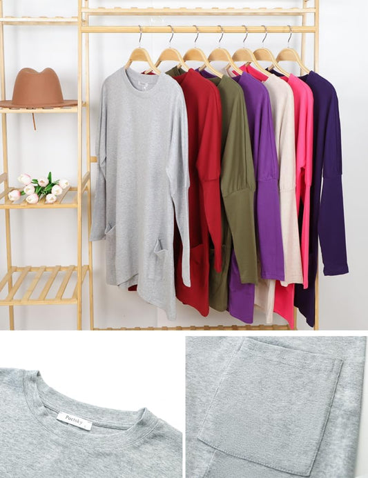 Poetsky Fall Womens Tunic or Tops to Wear with Leggings Long Sleeve Casual Long Shirts with Pockets