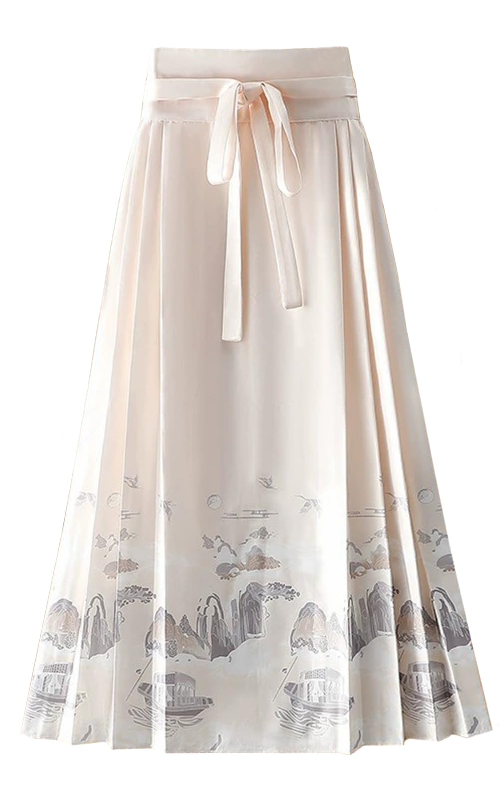 Women Horse Face Skirt Seft Tie Print Elegant Vintage Long Swing Maxi Pleated Skirts Chinese Traditional Hanfu Mamianqun