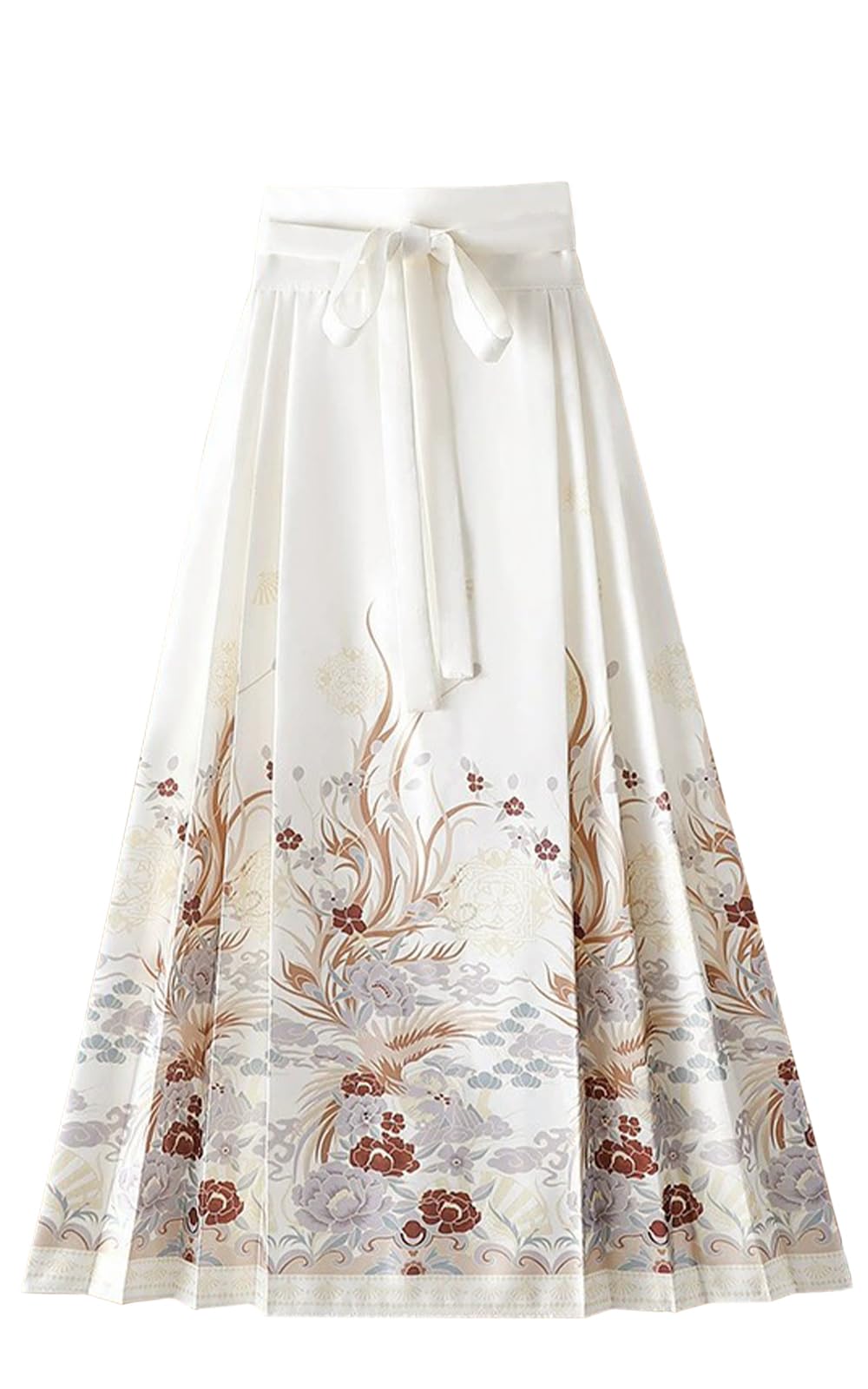 Women Horse Face Skirt Seft Tie Print Elegant Vintage Long Swing Maxi Pleated Skirts Chinese Traditional Hanfu Mamianqun