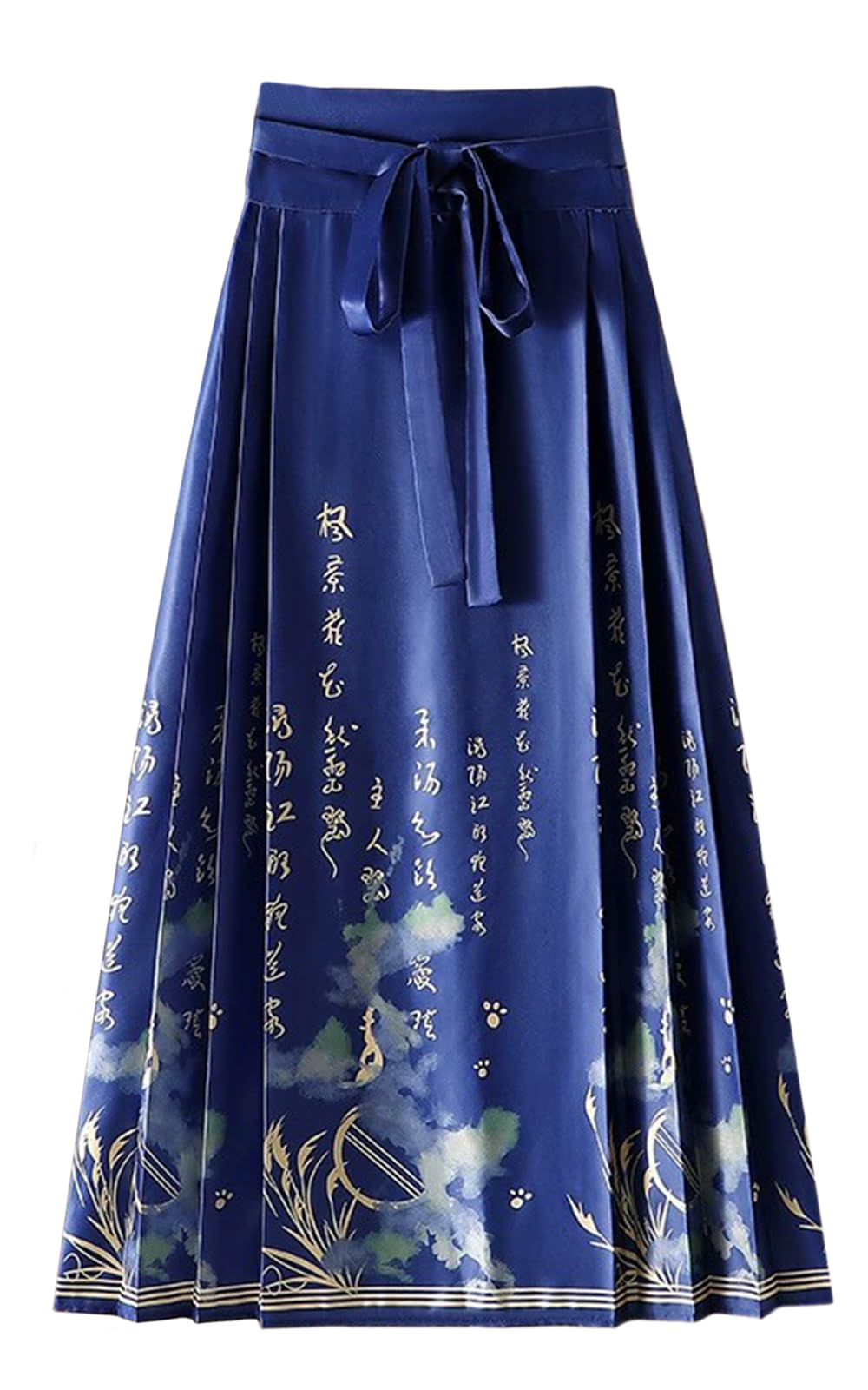 Women Horse Face Skirt Seft Tie Print Elegant Vintage Long Swing Maxi Pleated Skirts Chinese Traditional Hanfu Mamianqun