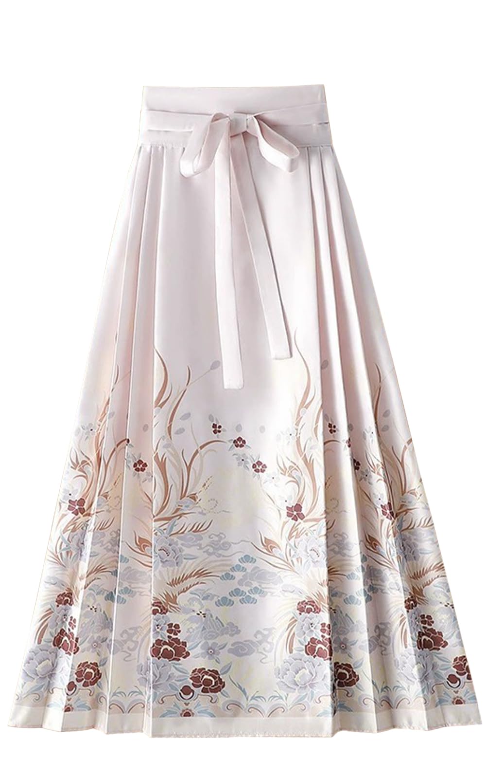 Women Horse Face Skirt Seft Tie Print Elegant Vintage Long Swing Maxi Pleated Skirts Chinese Traditional Hanfu Mamianqun