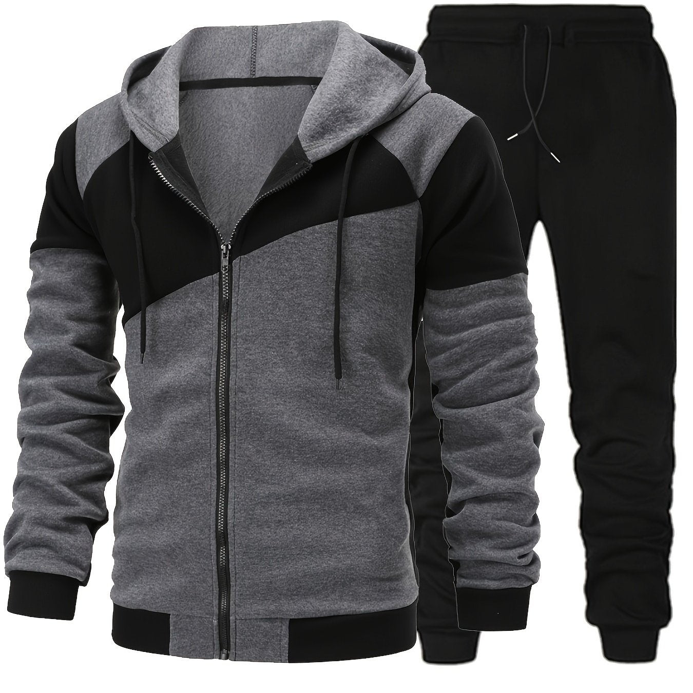 Autumn Winter Men's Zipper Hoodie Suit-Fleece Hoodie Men's Casual Sportswear Set