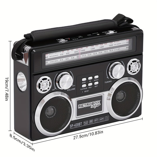 Portable 3-Band Radio with Wireless, Solar Panel & LED Flashlight