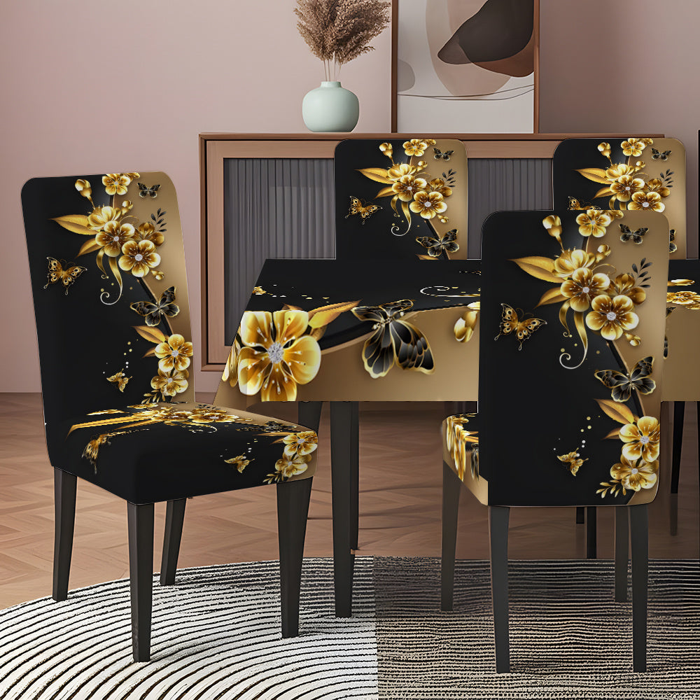 Black Golden Butterfly Tablecloth & Chair Cover Set – 5pcs / 7pcs