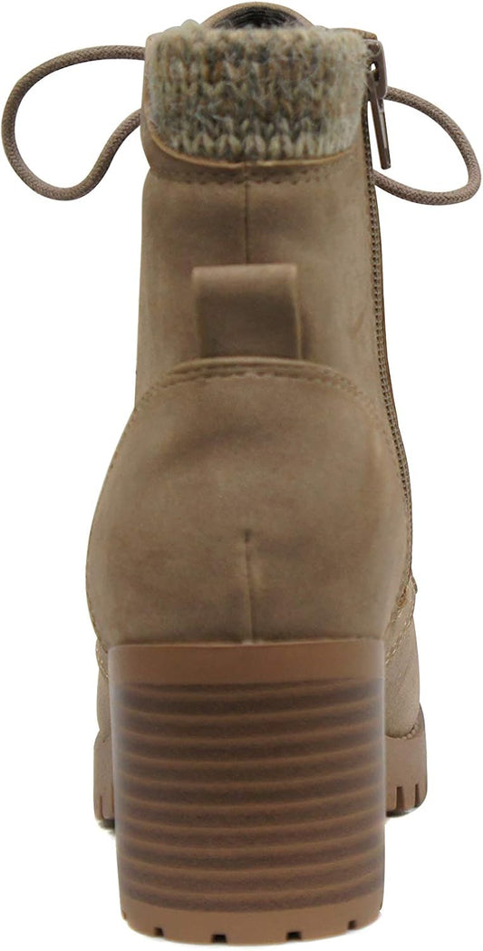 Soda Single Lug Sole Chunky Heel Combat Ankle Boot Lace up w/Side Zipper