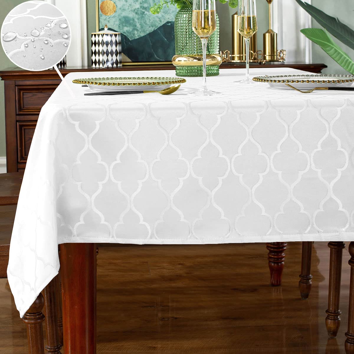 SASTYBALE Rust Jacquard Damask Tablecloth - 52x52 Inch Square (Fits 2-4 Seats) - Fall Thanksgiving Decor - Water Resistant, Wrinkle-Free Polyester Fabric, Rustic Harvest Dining Cover for Parties