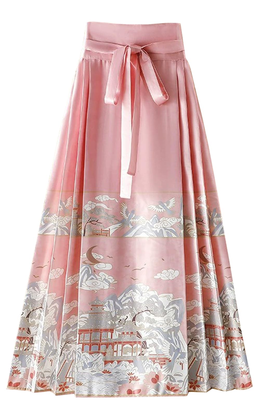 Women Horse Face Skirt Seft Tie Print Elegant Vintage Long Swing Maxi Pleated Skirts Chinese Traditional Hanfu Mamianqun