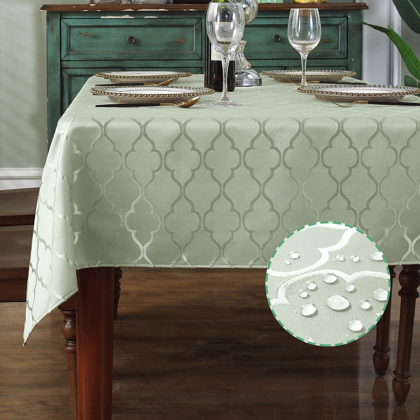 SASTYBALE Rust Jacquard Damask Tablecloth - 52x52 Inch Square (Fits 2-4 Seats) - Fall Thanksgiving Decor - Water Resistant, Wrinkle-Free Polyester Fabric, Rustic Harvest Dining Cover for Parties