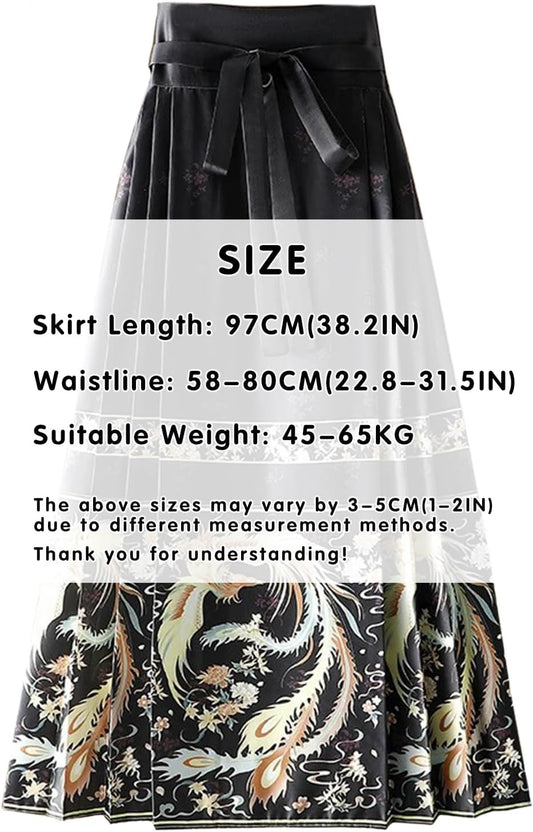 Women Horse Face Skirt Seft Tie Print Elegant Vintage Long Swing Maxi Pleated Skirts Chinese Traditional Hanfu Mamianqun