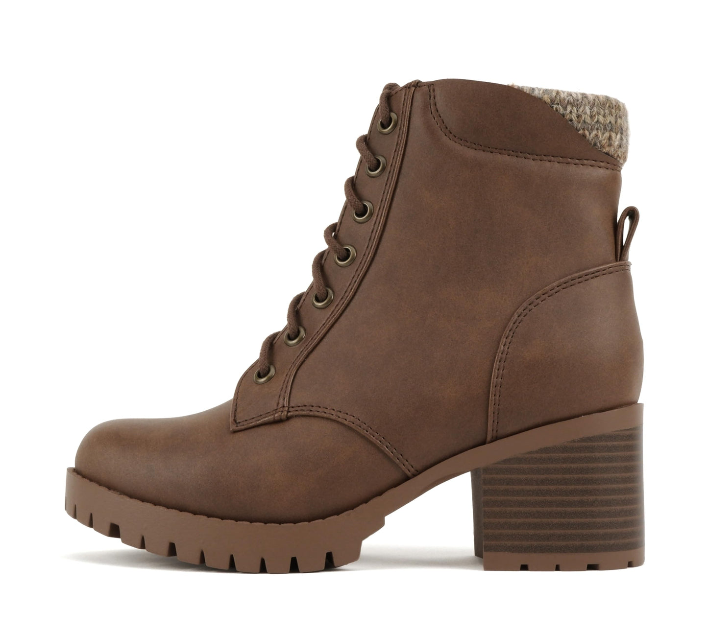 Soda Single Lug Sole Chunky Heel Combat Ankle Boot Lace up w/Side Zipper