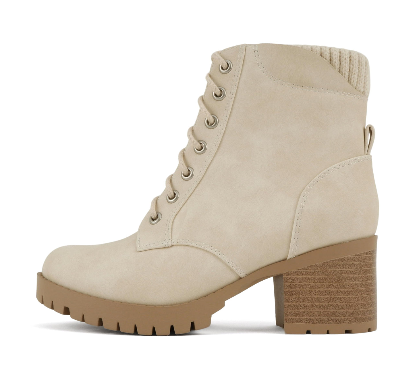 Soda Single Lug Sole Chunky Heel Combat Ankle Boot Lace up w/Side Zipper