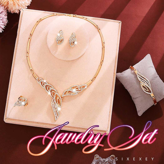 Sixexey Gold Rhinestone Jewelry Set Leaf Jewelry Prom Wedding Neck Jewelry for Women