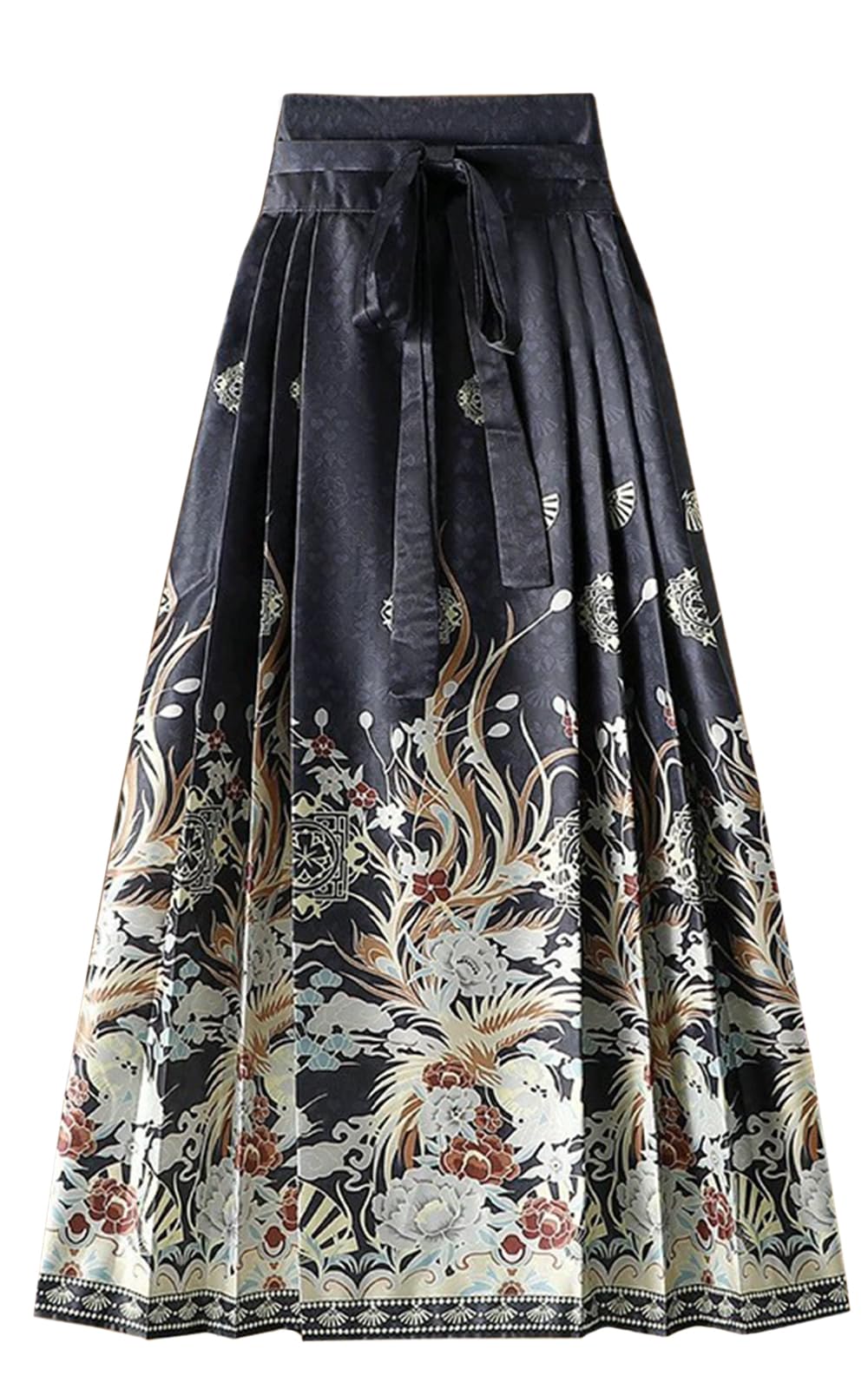 Women Horse Face Skirt Seft Tie Print Elegant Vintage Long Swing Maxi Pleated Skirts Chinese Traditional Hanfu Mamianqun