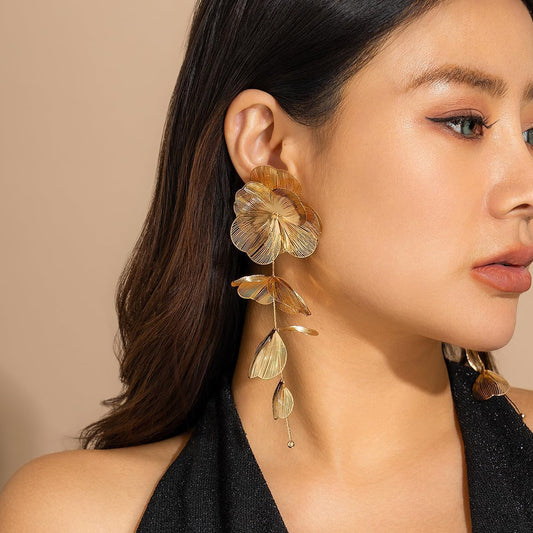Flower Dangle Drop Earrings Long Dangle Earrings for Women Flower Dangle Earrings Statement Earrings Long Tassel Earrings Chunky Gold Statement Jewelry