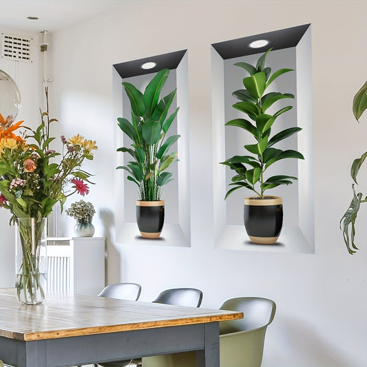 Set of Two Potted Creative Two-Piece Painting Wall Stickers