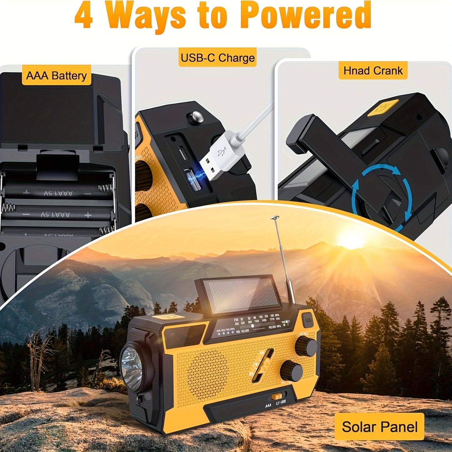 Portable Emergency Radio – AM/FM/NOAA Weather Radio with 7400mWh Lithium Battery