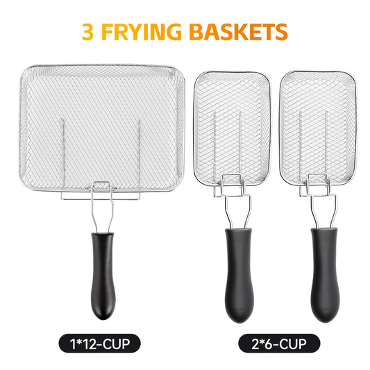 1700-Watt Stainless-Steel Triple Basket Electric Deep Fryer with Timer