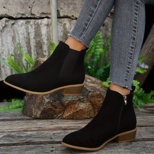 Step into Style and Comfort – Pointed Toe Ankle Boots with Chunky Heels