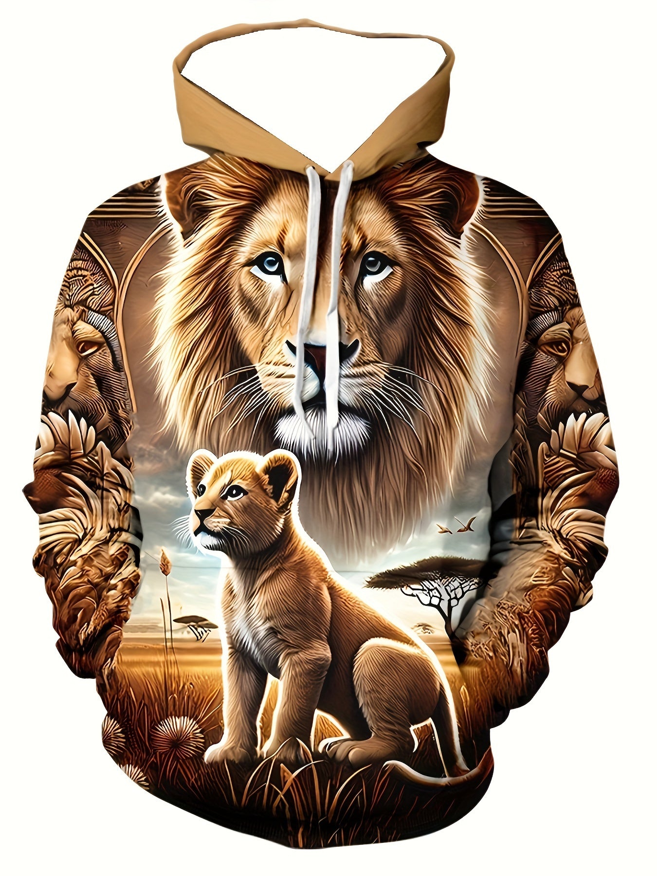 Men's 3D Sacred Lion & Cub Hoodie