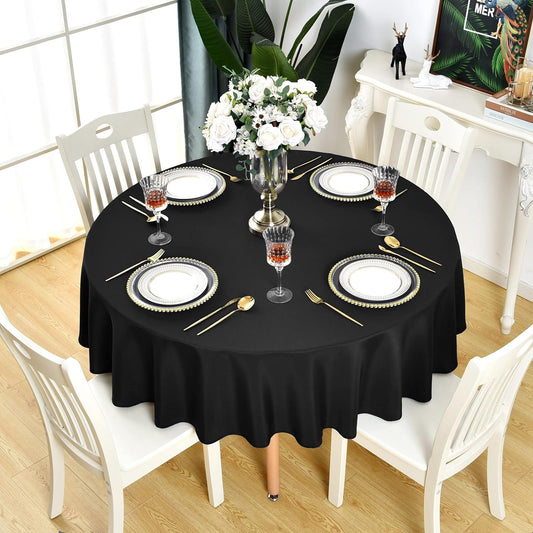 Black Round Tablecloth Waterproof Stain Resistant Wrinkle Free Table Cloth 210GSM Polyester Washable Wipeable Table Cover for Party, Banquet, Wedding, Indoor and Outdoor use (48 inch, Circle)