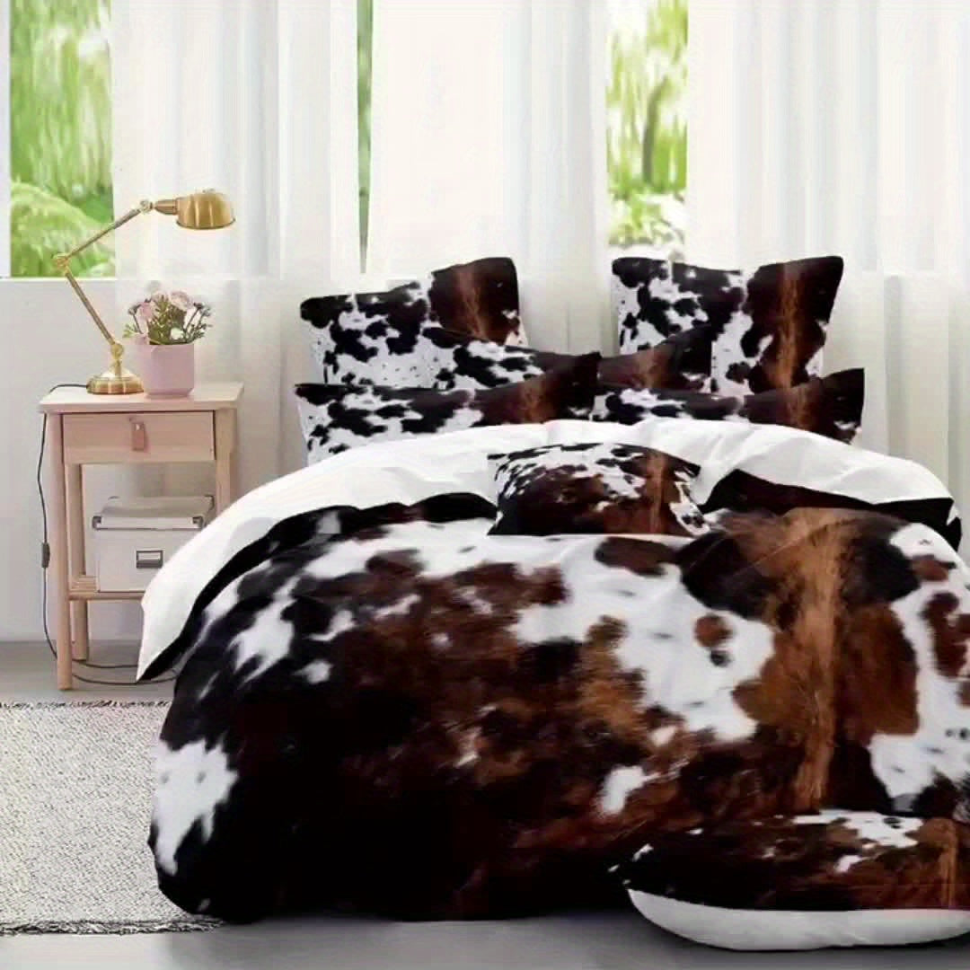 Brown and Black Cow Pattern Yak Leather Bedding Set